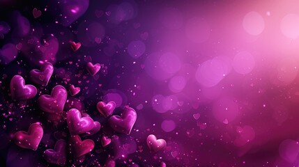 Floating Hearts on Purple Background - obrazy, fototapety, plakaty