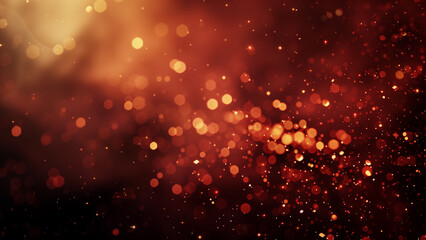 Crimson Glow: Gold Dust Sparkles on a Dark Red Background