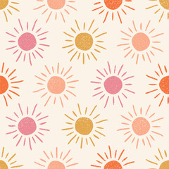Retro seamless pattern with colorful suns