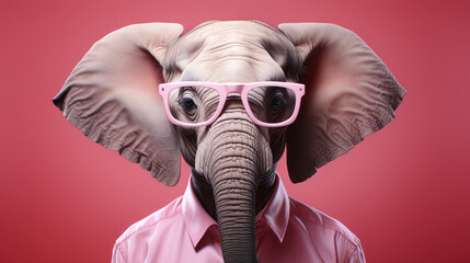 Elegant elephant with pink sunglasses. Ai generative art