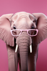 Elephant with pink sunglasses. Ai generative art