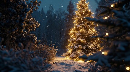 Christmas Tree Landscape Sparkling at Night