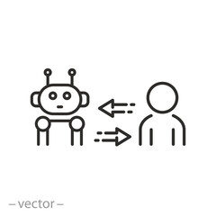 robot instead of man icon, robotic work, replacing a worker with a cyborg, thin line symbol, vector illustration eps 10