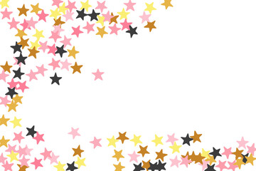 Modern black pink gold starburst scatter wallpaper. Little starburst spangles birthday decoration elements. Dreams star burst illustration. Sparkle confetti banner decor.