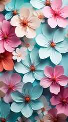 Vertical AI illustration aqua and blush floral symphony. Background and textures concept.