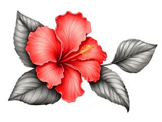 Hibiscus flower, pencil drawing on white background, Generative AI