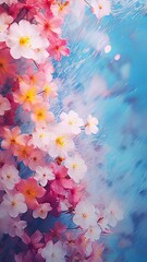 Obraz na płótnie Canvas Vertical AI illustration cherry blossoms against a cerulean sky. Background and textures concept.