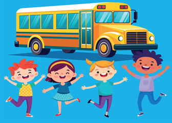 Illustration of School Kids Riding a Schoolbus