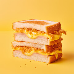 katsu sando sandwich on the yellow background, minimalism style