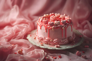 Romantic Illumination: A Heart-Adorned Cake Basking in the Soft Glow of Candlelight