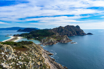 Fototapeta na wymiar Majestic Panoramic View Of The Cies Islands In Vigo. Galicia - Spain