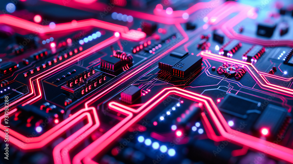 Poster cybernetic core: a glimpse into the digital brain, highlighting the complexity of computer motherboa