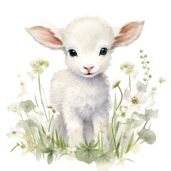 A Baby Lamb Watercolor Clipart, Nursery Lamb Illustration 