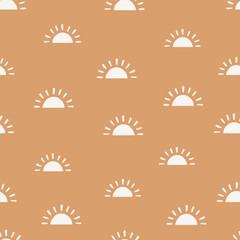 Brown seamless pattern with cute suns