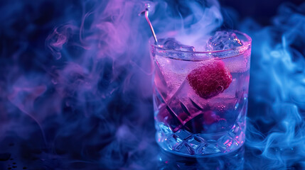 fresh and cold colorful cocktail iwth berries and fruits on black background, fance alcohol drink...