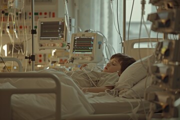 The sterile atmosphere of the pediatric intensive care unit, with a young boy at its center, fighting for his life amidst the mechanical hum of the medical equipment