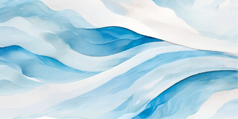 Obraz premium abstract soft blue and white abstract water color ocean wave texture background .Fluid blue ocean wave layer Tsunami wave background in flat cartoon style. Big blue tropical water splash. 