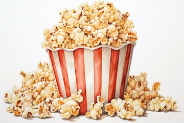 Round Popcorn snack bucket on tables. Movie cinema popcorn in striped bucket container. Generate ai