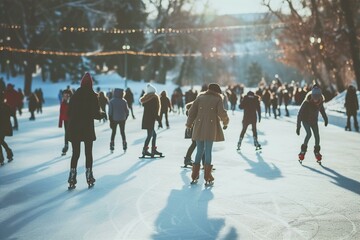 a group of people skating