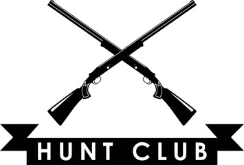 Crossed Hunting Rifles and Banner of Hunting Club Isolated in Flat Style. Vector Illustration.