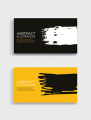 Black white yellow ink brush stroke card on white background. Japanese style.