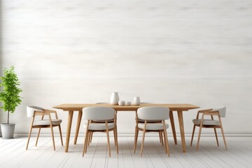 Dining table with chairs in a minimalist room with an empty wall