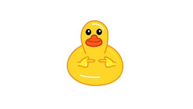 Duck animation showing a lovely and cheerful motion. Cute yellow duck. Transparent 4K Alpha Channel. Seamless loop. Great for celebration, birthdays, or children's content.