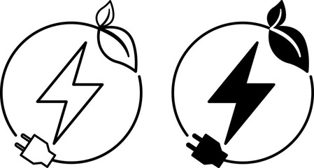 Renewable Energy Icons. Black and White Vector Icons. Symbol of Solar Energy. Ecology and Environmental Protection Concept
