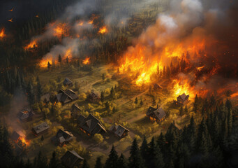 Aerial View of a Fire Burning in a Forest
