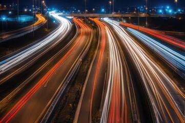 Fototapeta premium Vibrant City Traffic Trails at Dusk