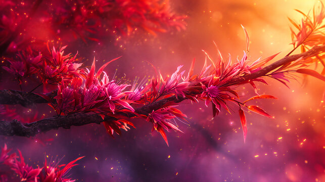 Tropical Splendor: A Close-Up View of Exotic Flowers, Radiating Vibrant Colors and Inviting Warmth