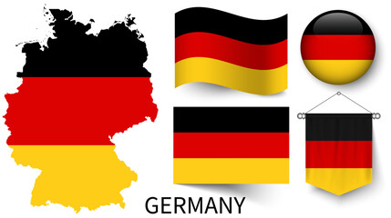 The various patterns of the Germany national flags and the map of Germany's borders