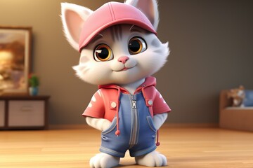 cute cat in cute dressing with nice background 3d cute cat dressing 