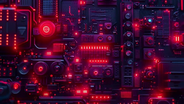 Zoomed in view of the various inputs and outputs on a data ysis machine with blinking lights indicating the processing of information.