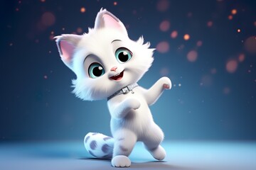 3d cute cat with dark background and fairy light smiling cat 