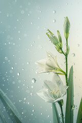 White tulip flowers with falling water drops in spring, Generative AI