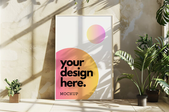 print and poster mockup - modern indoor with plant