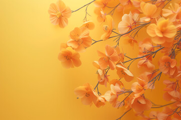 Orange flowers on yellow background, Generative AI