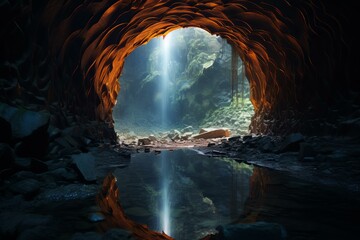 Spectral Portal cave holographic. Carmen cenote. Generate Ai - obrazy, fototapety, plakaty
