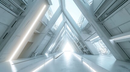 Obraz premium Empty Long Light Corridor - Modern White Background