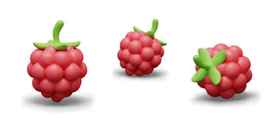 3D raspberry in plasticine style. Detailed image of pink edible berry