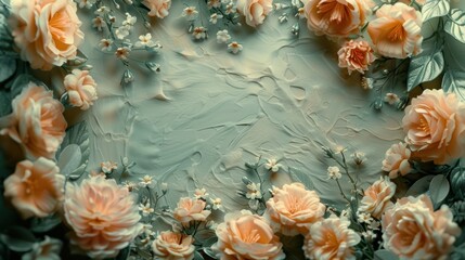 embroidered panel with flowers around the edges, plenty of empty copy space for text