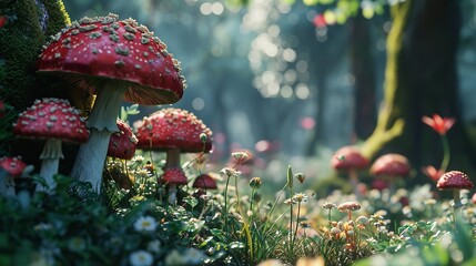 Fantastic Wonderland Landscape with Mushrooms