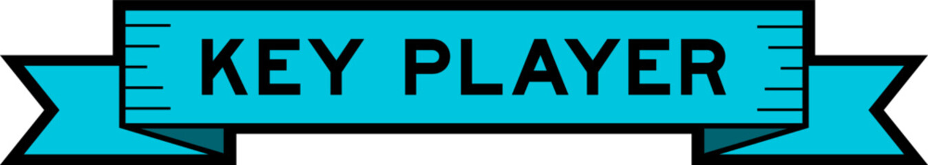Ribbon label banner with word key player in blue color on white background