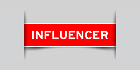 Green color square label sticker with word influencer that inserted in gray background