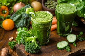 Healthy and refreshing homemade green vegetable juice