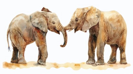 Fototapeta premium two elephants standing next to trunks touching 's trunks tusks.