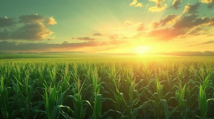 Deurstickers Corn Field and Cloudy Sky at Dusk © artestdrawing