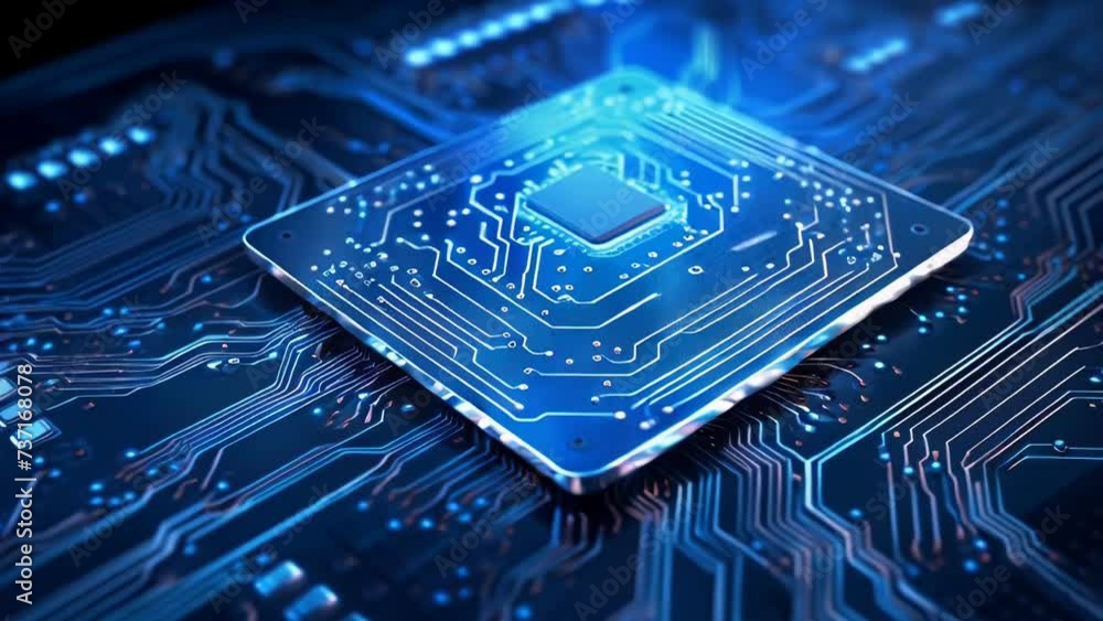 Poster detailed view of computer chip on circuit board