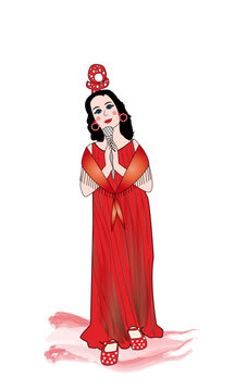 Mujer cantando con traje largo y peineta.